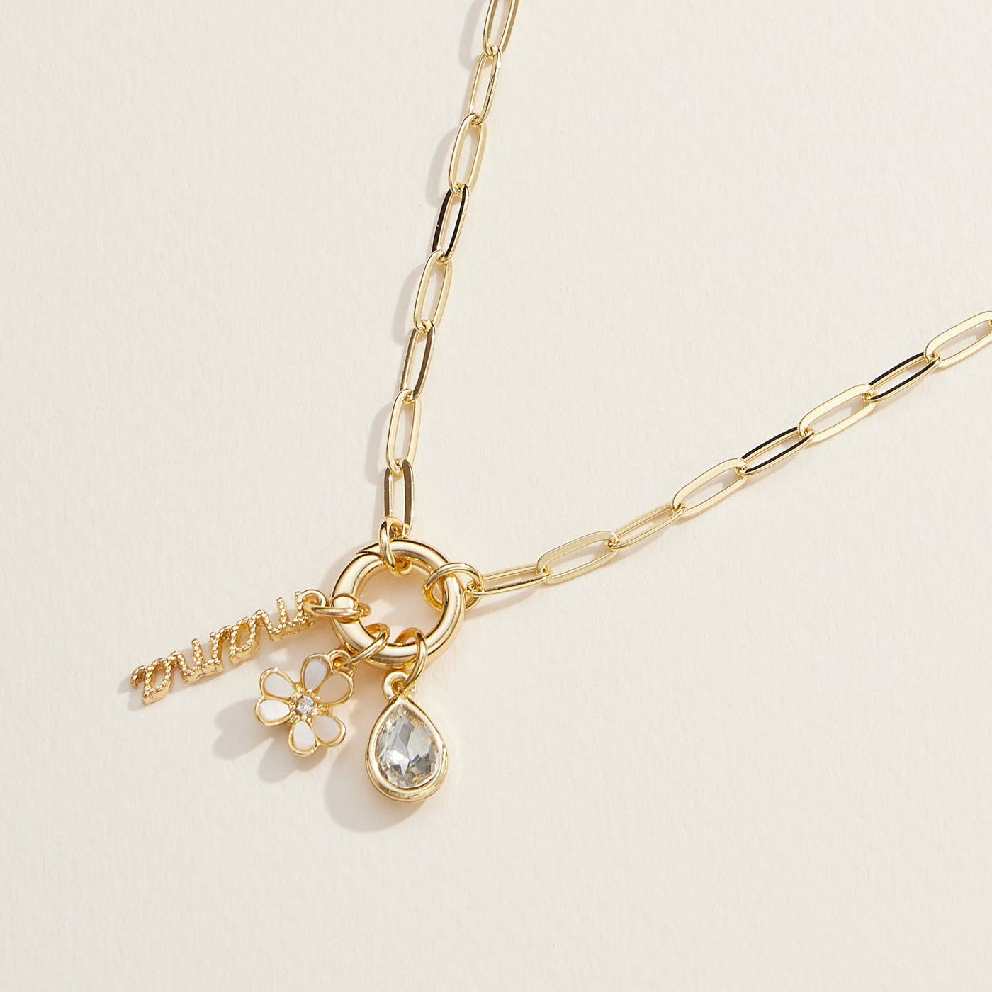 Gold Dipped 18k Mama & Flower Charm Necklace