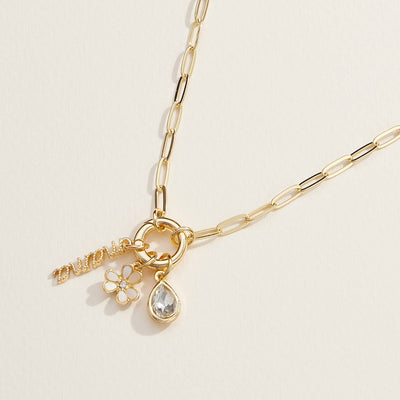 Gold Dipped 18k Mama & Flower Charm Necklace