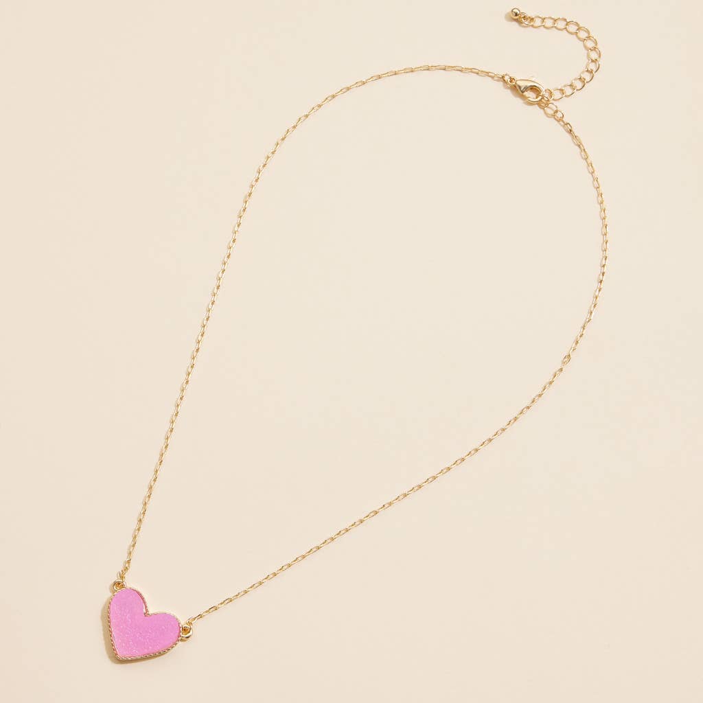 Heart in a Daze Pink Druzy Necklace