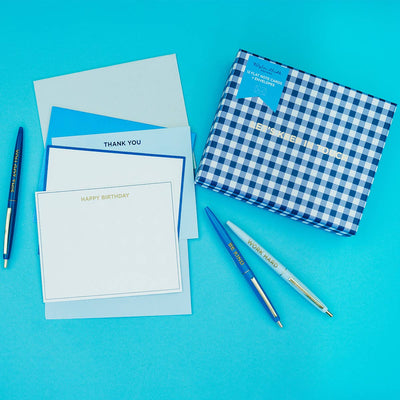 5 Piece Assorted Blue Motivational Pen Set: Taylor Elliott Designs