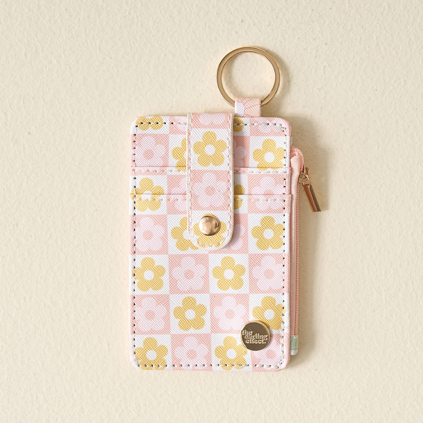 Flower Check Peach Keychain Wallet