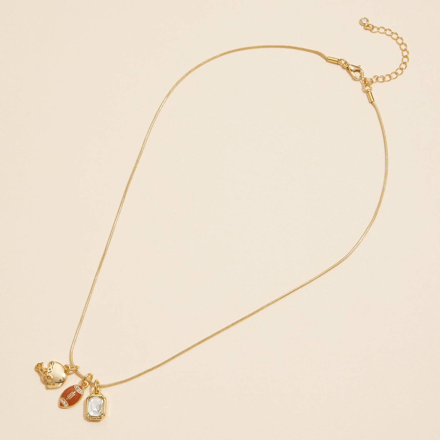 Gold Dipped 18K Football, Gemstone & Helmet Charm Necklace