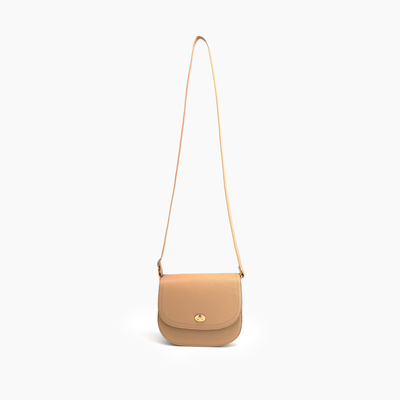 Gemma Beige Crescent Turn Lock Crossbody Bag