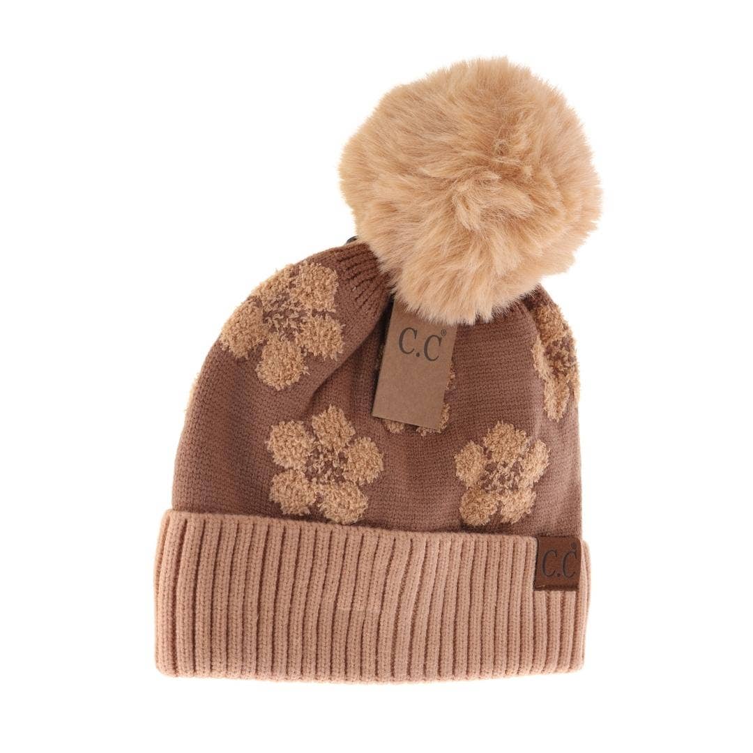 Daisy Patterned Sand C.C Beanie Hat