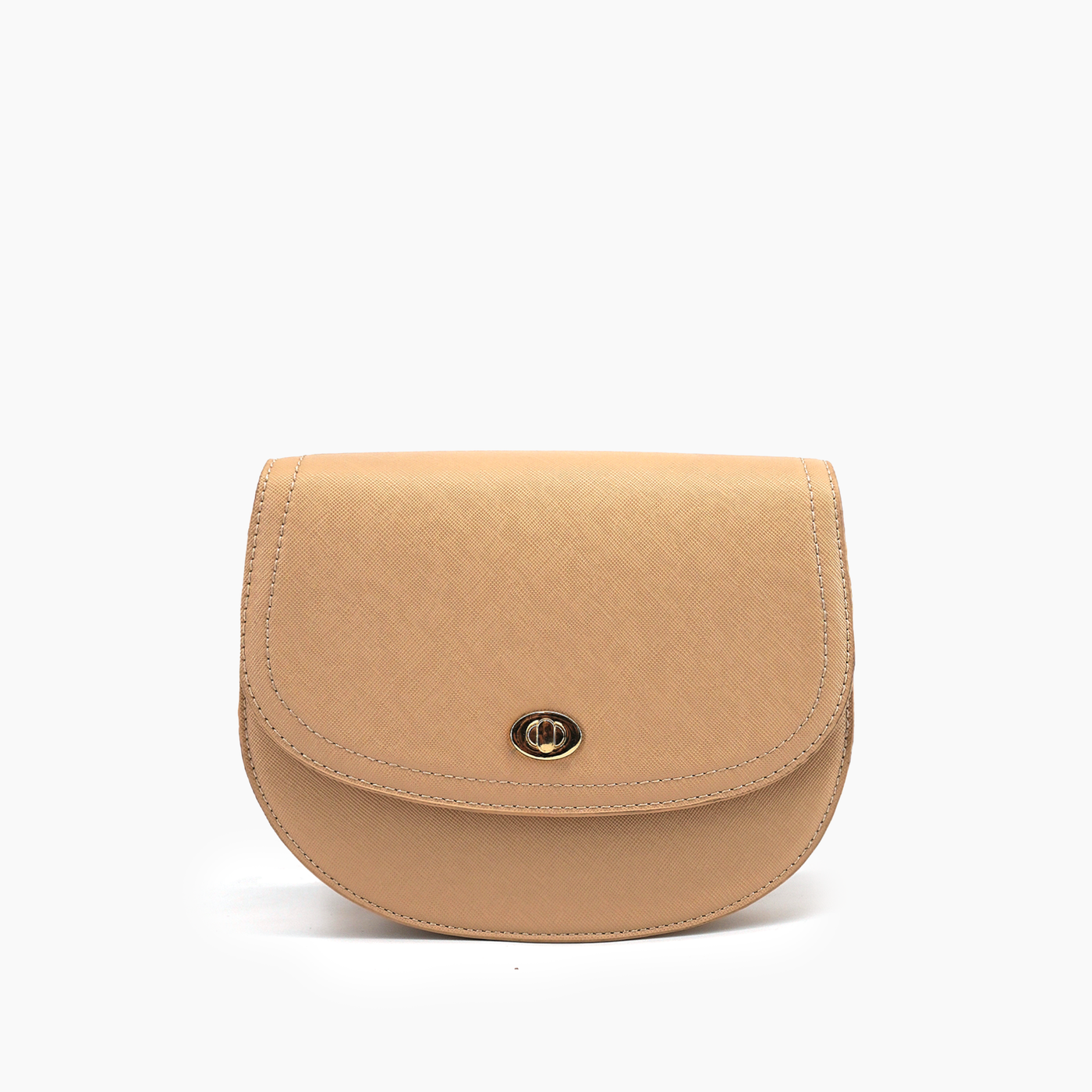 Gemma Beige Crescent Turn Lock Crossbody Bag