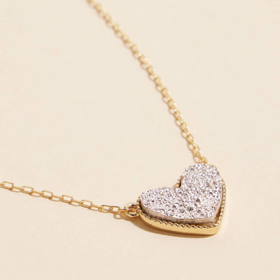 Heart in a Daze Pink Druzy Necklace