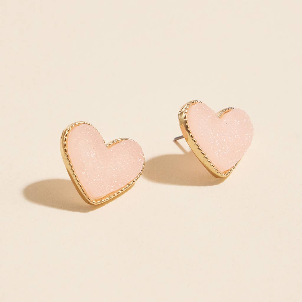 Heart in a Daze Pink  Druzy Stone Stud Earrings