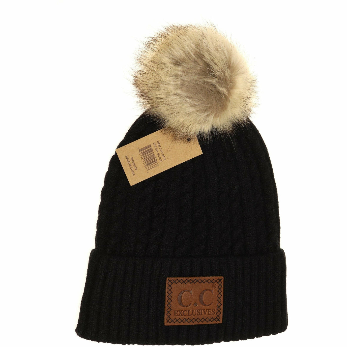 Double Braided Knit Rust Pom C.C. Beanie Hat