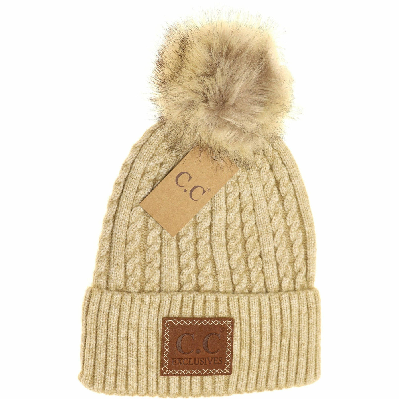 Double Braided Knit Rust Pom C.C. Beanie Hat