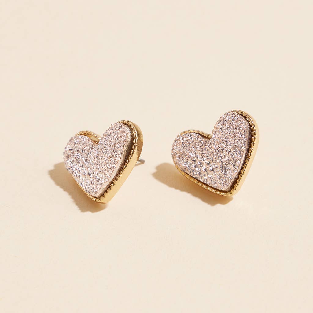 Heart in a Daze Pink  Druzy Stone Stud Earrings