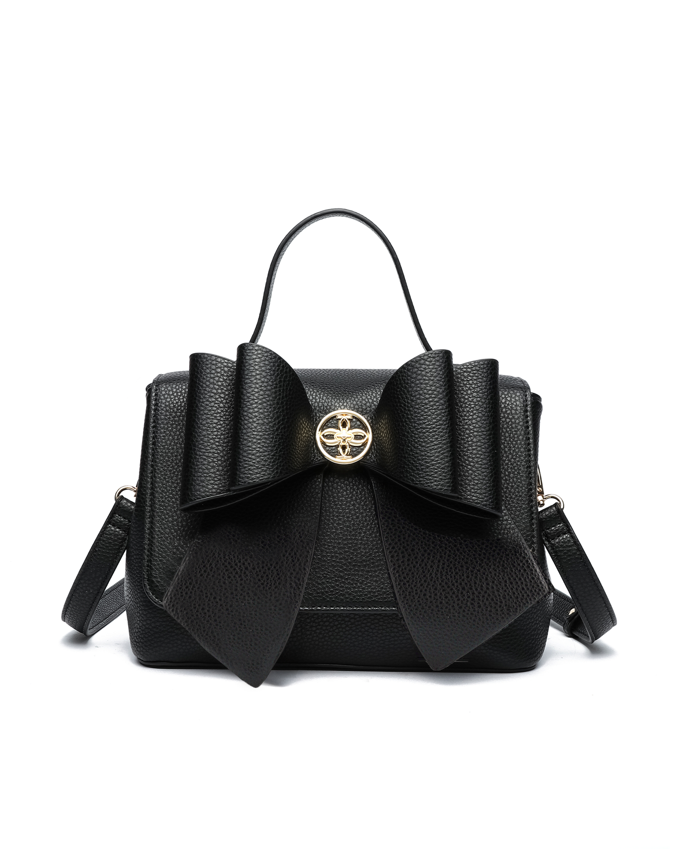 Marigold Bow Vegan Crossbody Bag: Black