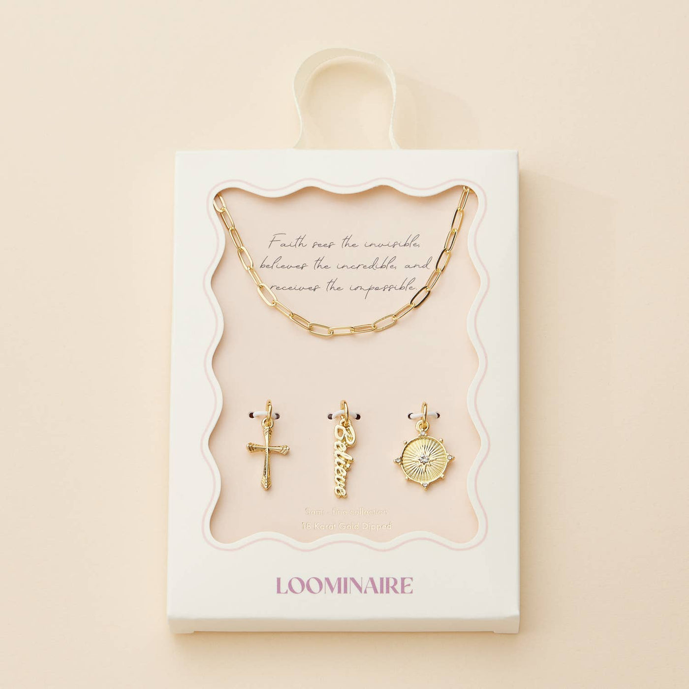 Gold Dipped 18K Cross, Believe, and Compass Charms Necklace