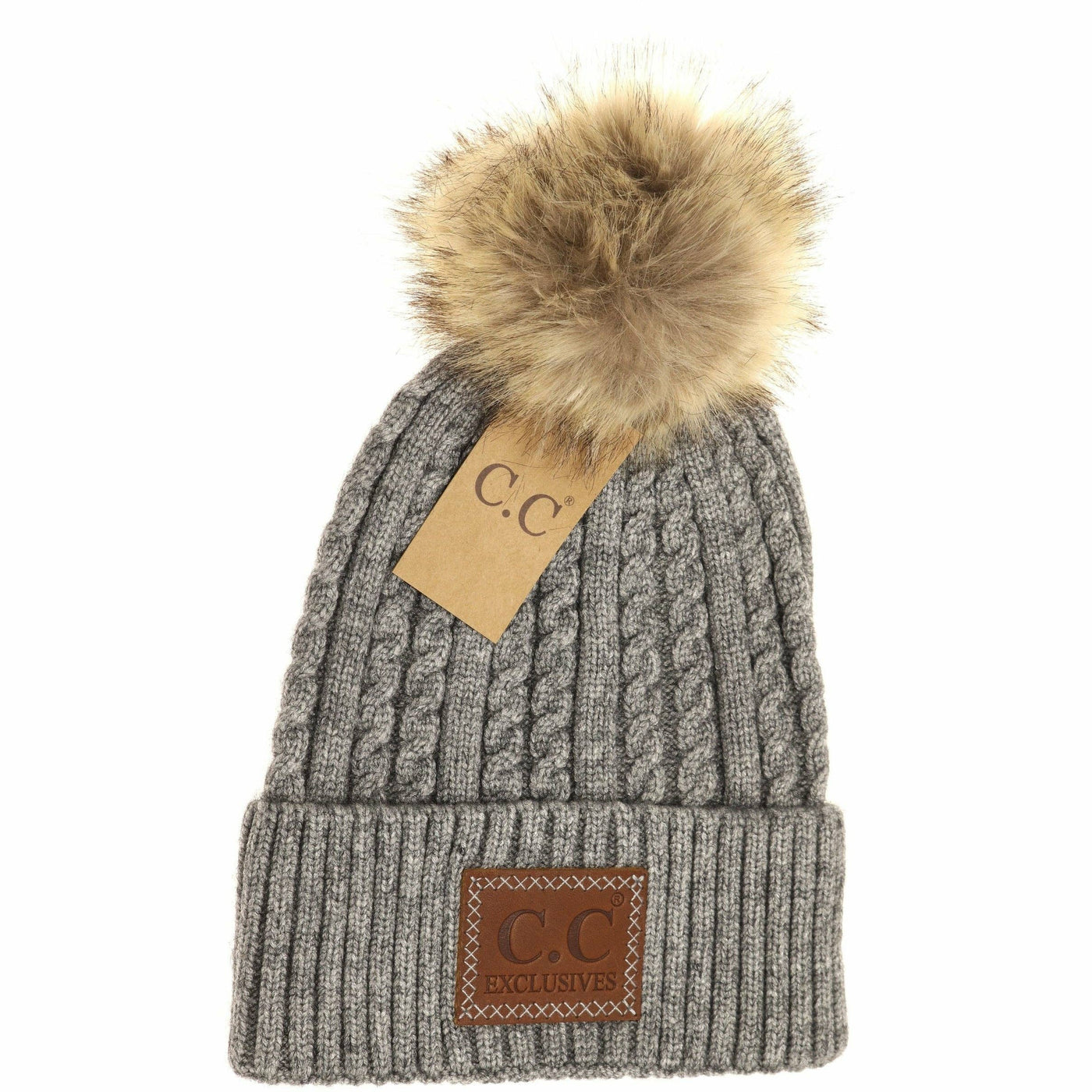 Double Braided Knit Rust Pom C.C. Beanie Hat