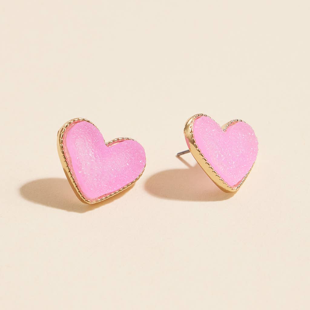 Heart in a Daze Pink  Druzy Stone Stud Earrings