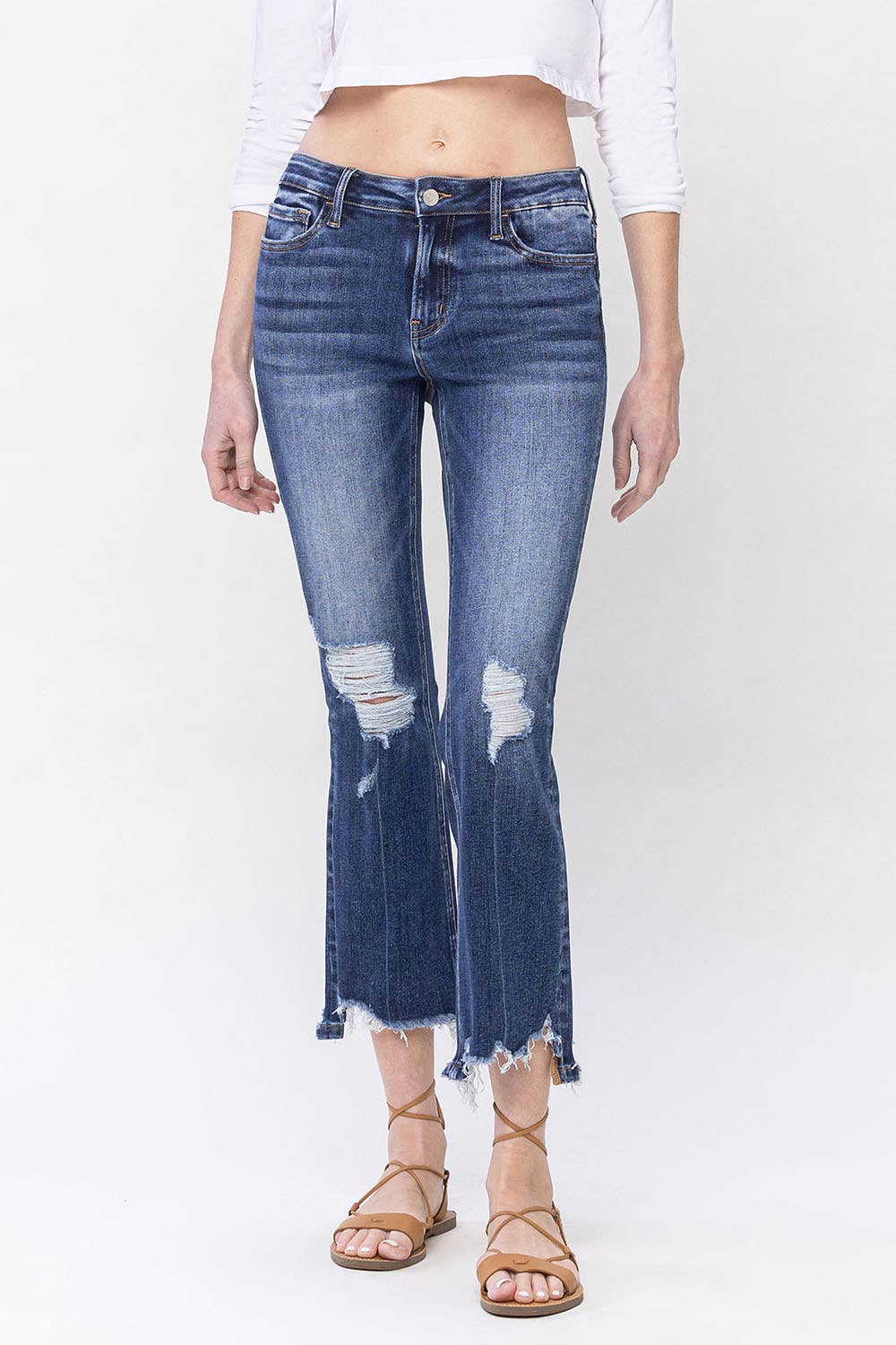 Comfy Cozy Mid Rise Crop Flare Jeans