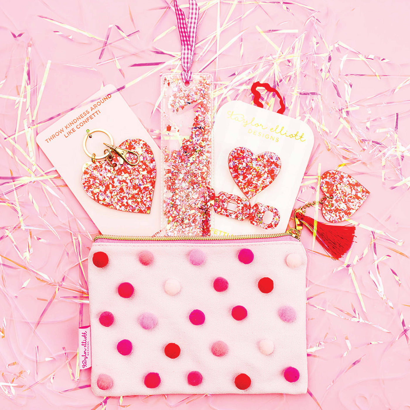 Red and Pink Confetti Heart Keychain: Taylor Elliott Designs