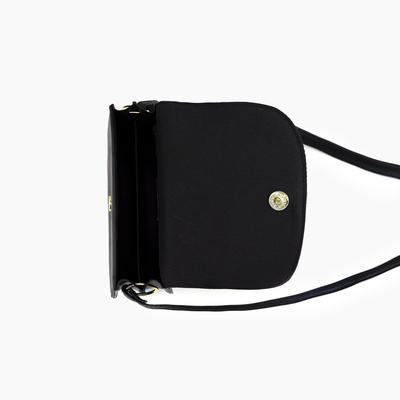 Gemma Black Crescent Turn Lock Crossbody Bag