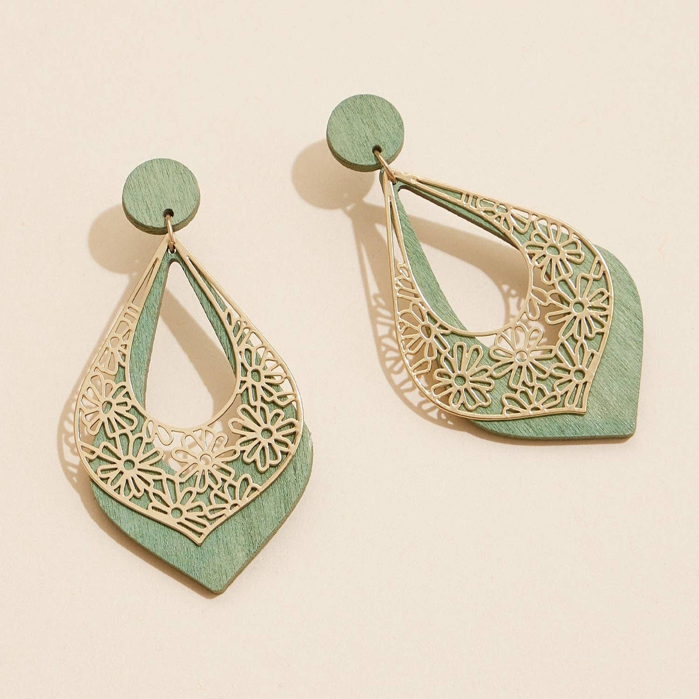 Floral Days Green Teardrop Cutout Statement Earrings