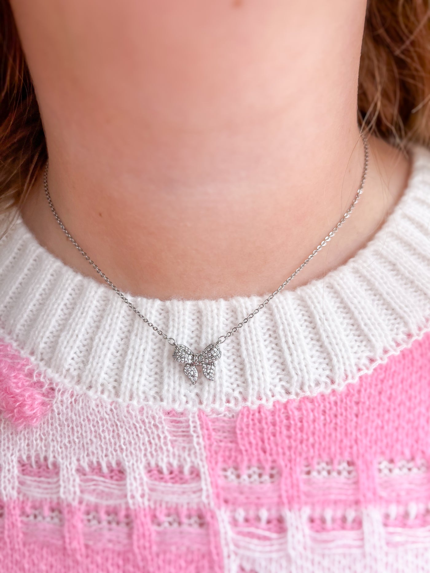 Can't Say No To Bows Silver Necklace