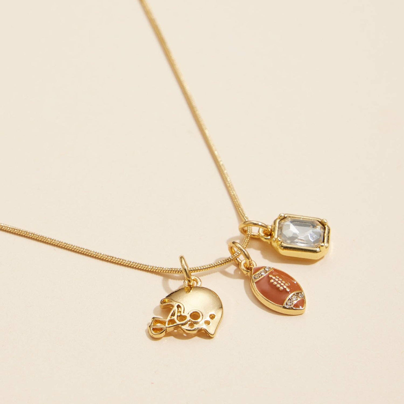 Gold Dipped 18K Football, Gemstone & Helmet Charm Necklace