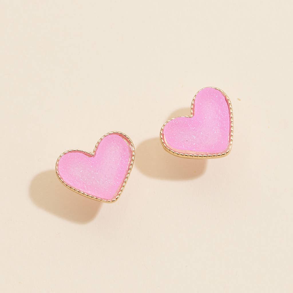 Heart in a Daze Red Druzy Stone Stud Earrings