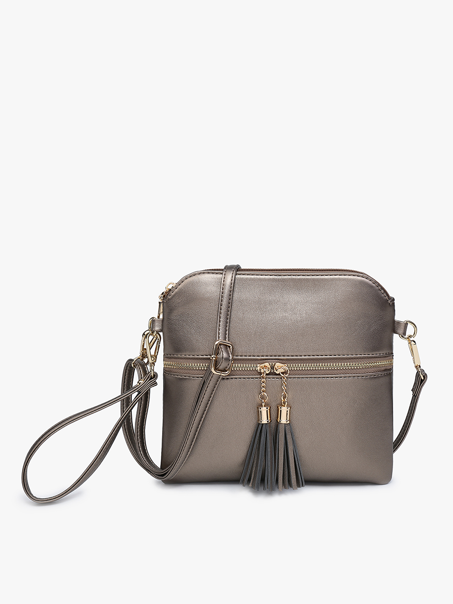 Tara Double Zip Crossbody/Wristlet: Gunmetal