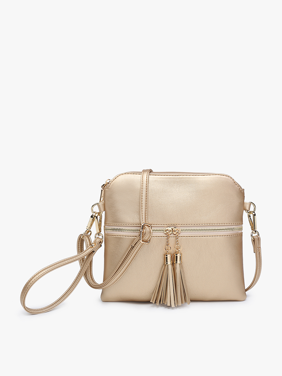 Tara Double Zip Crossbody/Wristlet: Gold