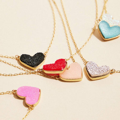 Heart in a Daze Pink Druzy Necklace