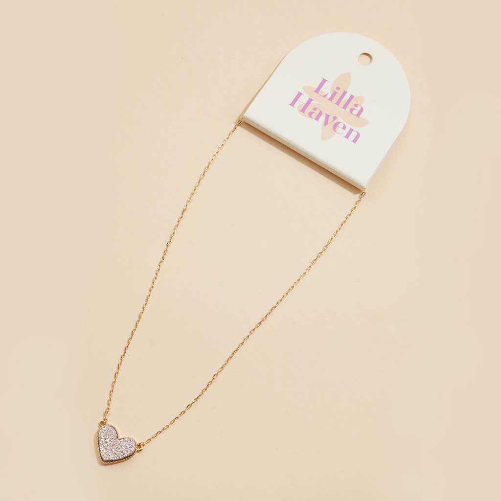 Heart in a Daze Pink Druzy Necklace