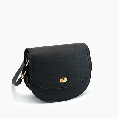 Gemma Black Crescent Turn Lock Crossbody Bag