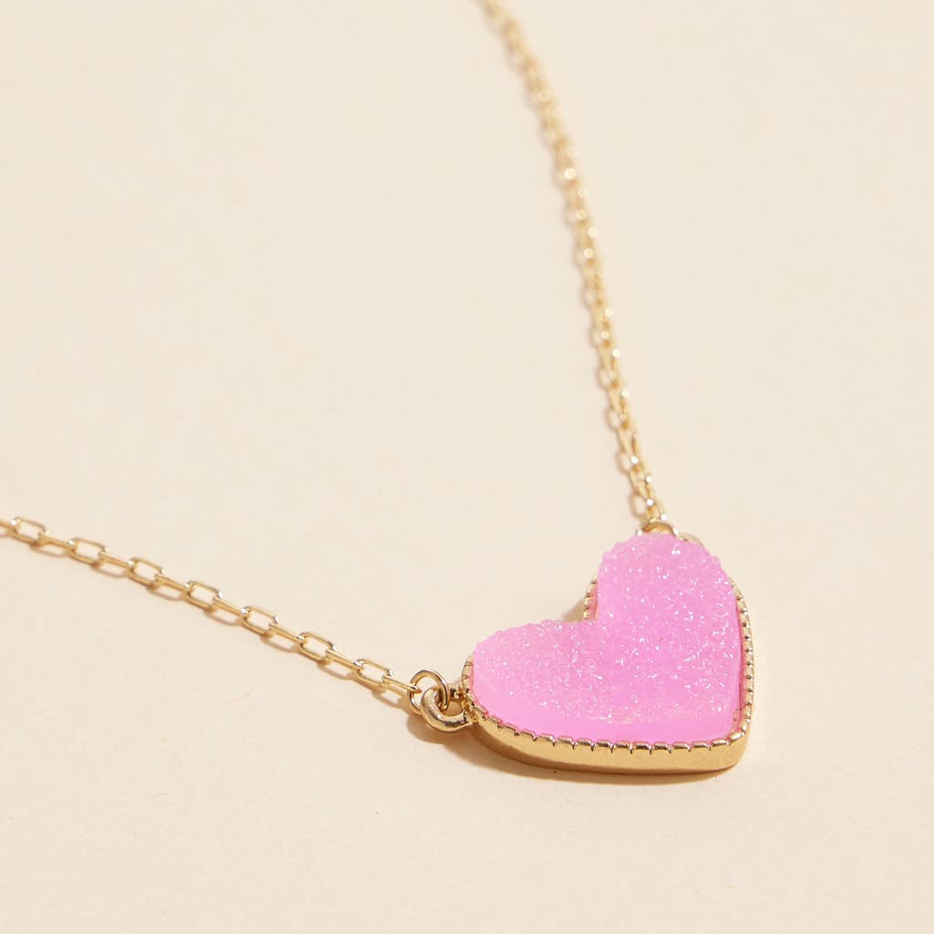 Heart in a Daze Pink Druzy Necklace