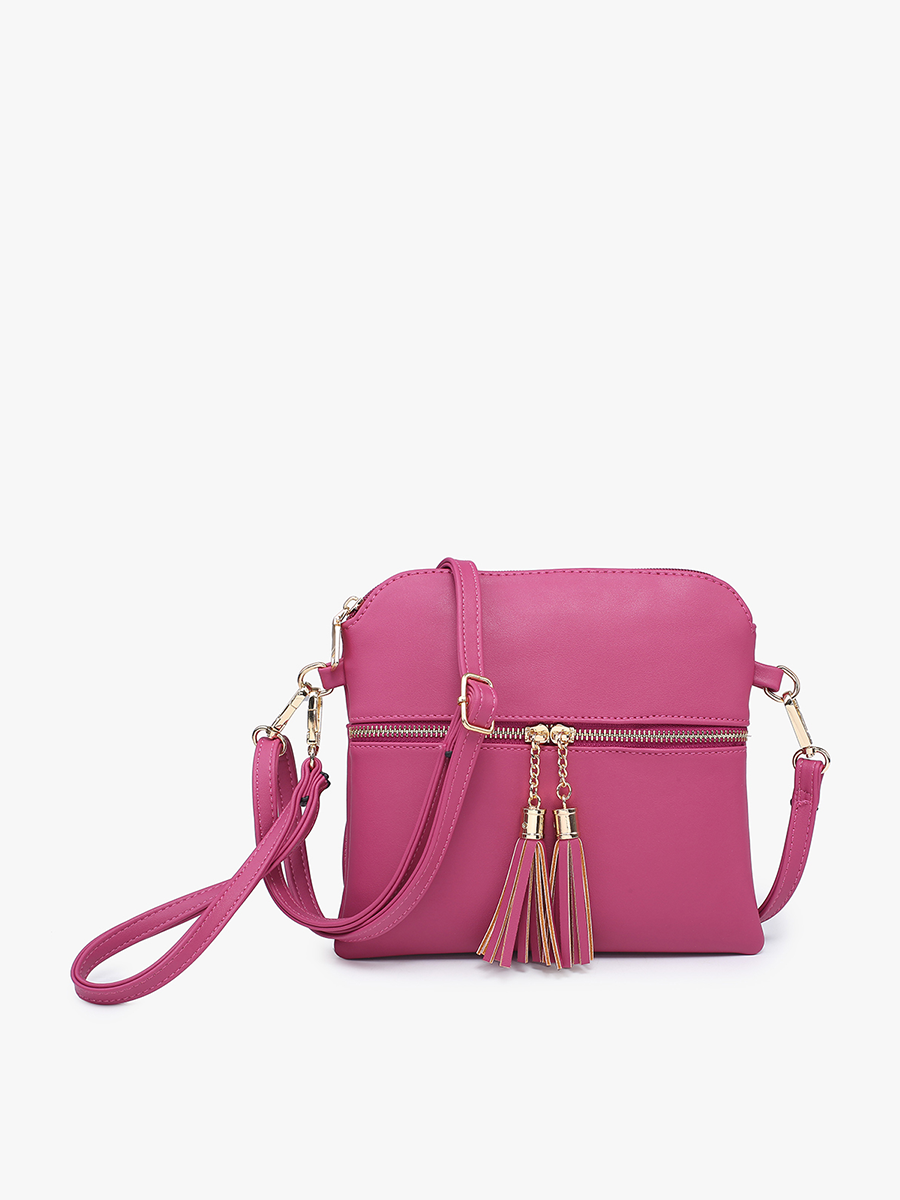 Tara Double Zip Crossbody/Wristlet: Fuchsia