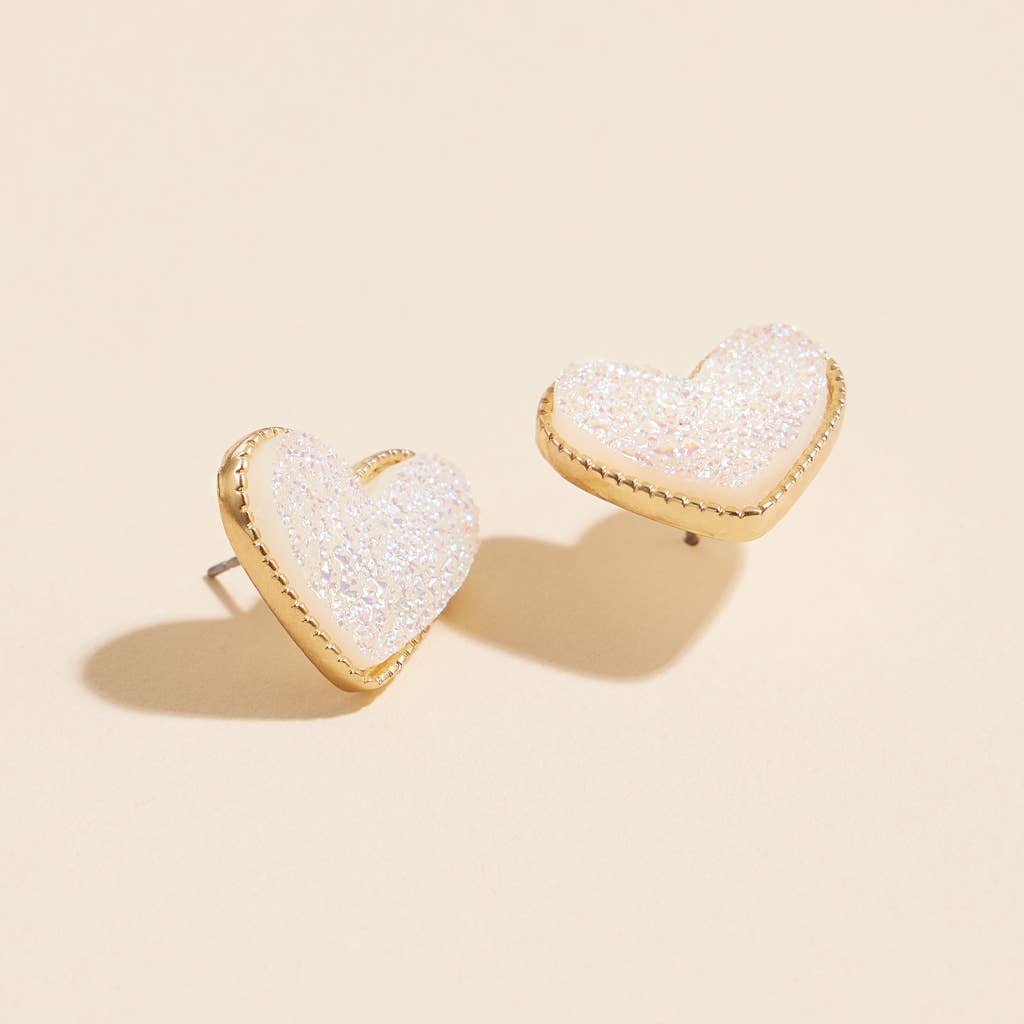 Heart in a Daze Pink  Druzy Stone Stud Earrings