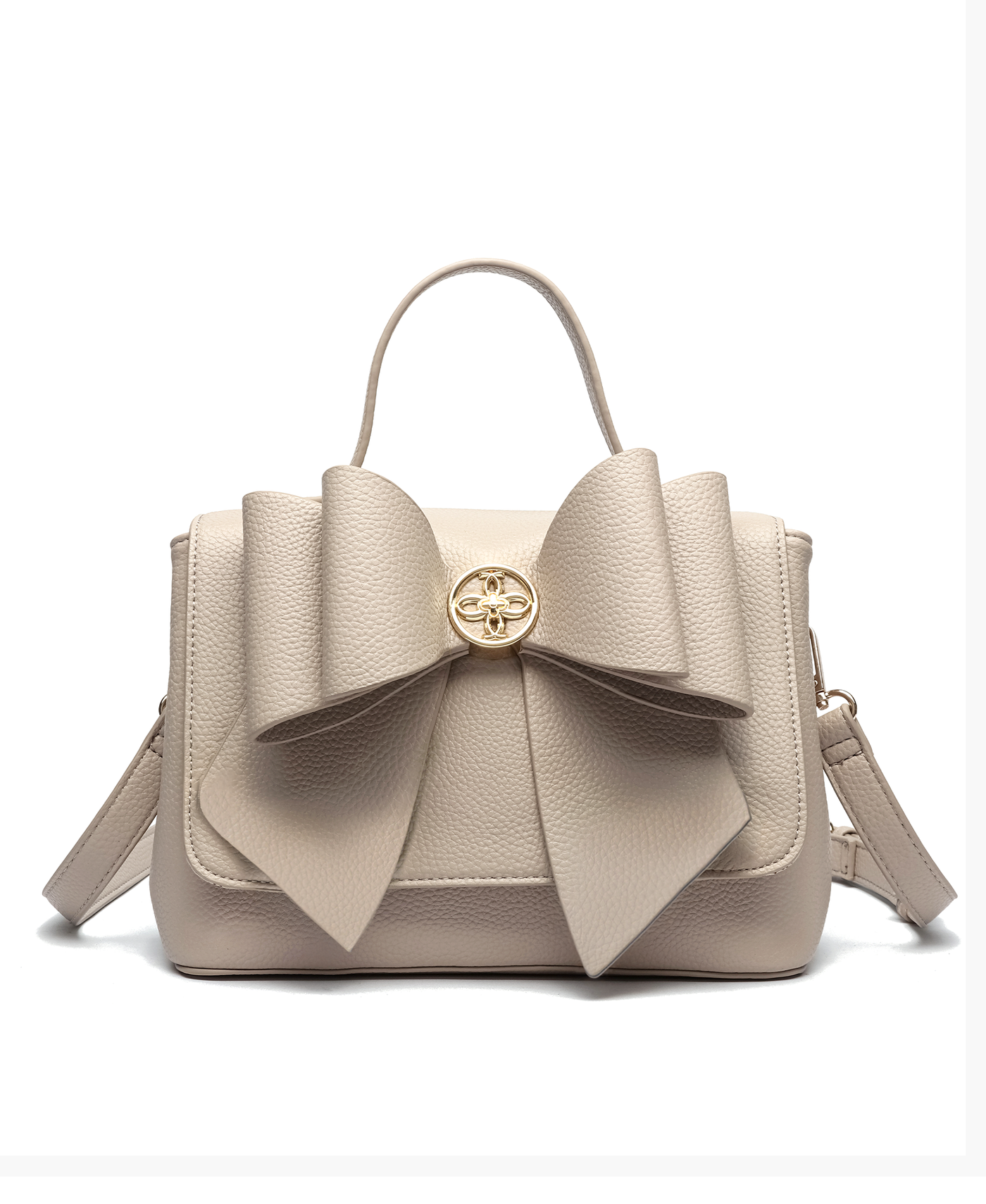 Marigold Bow Vegan Crossbody Bag: Beige