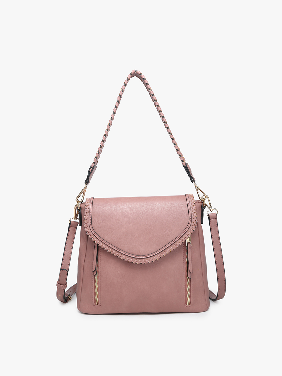 Lorelei Double Zip Crossbody: Dark Rose