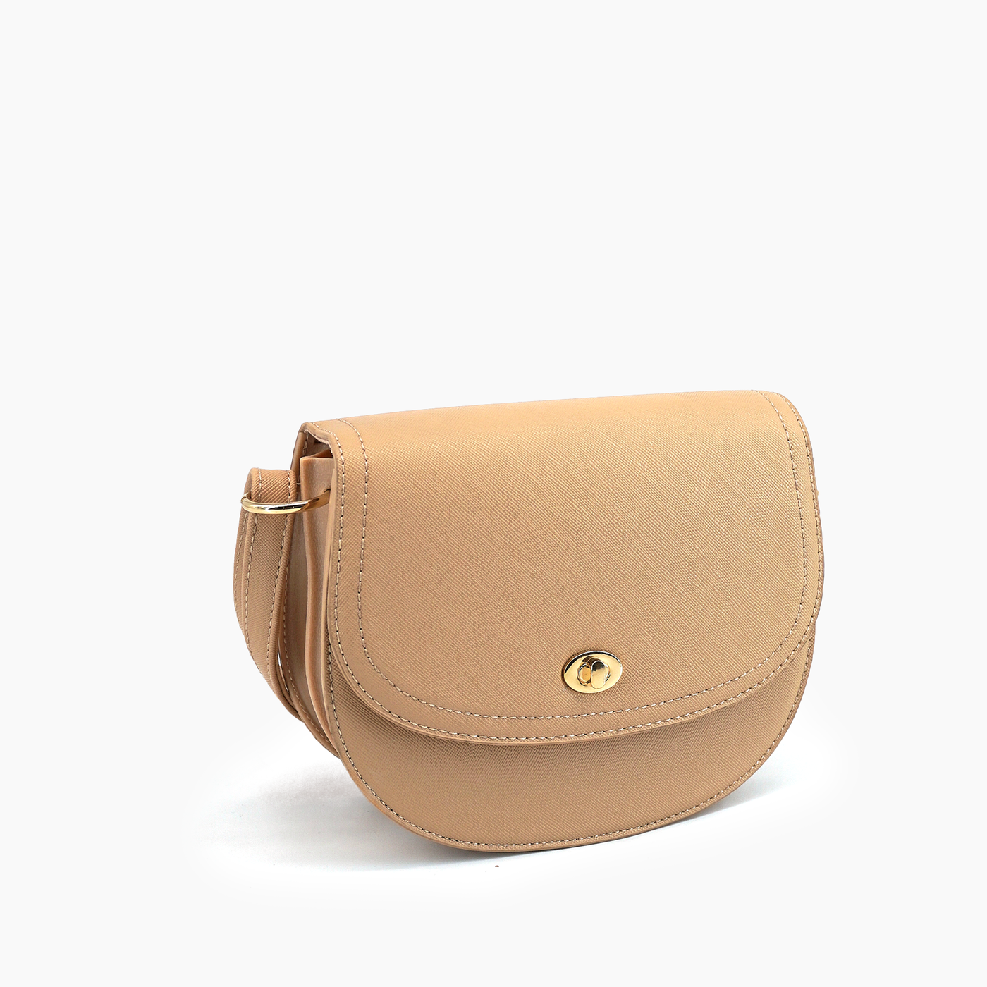 Gemma Beige Crescent Turn Lock Crossbody Bag