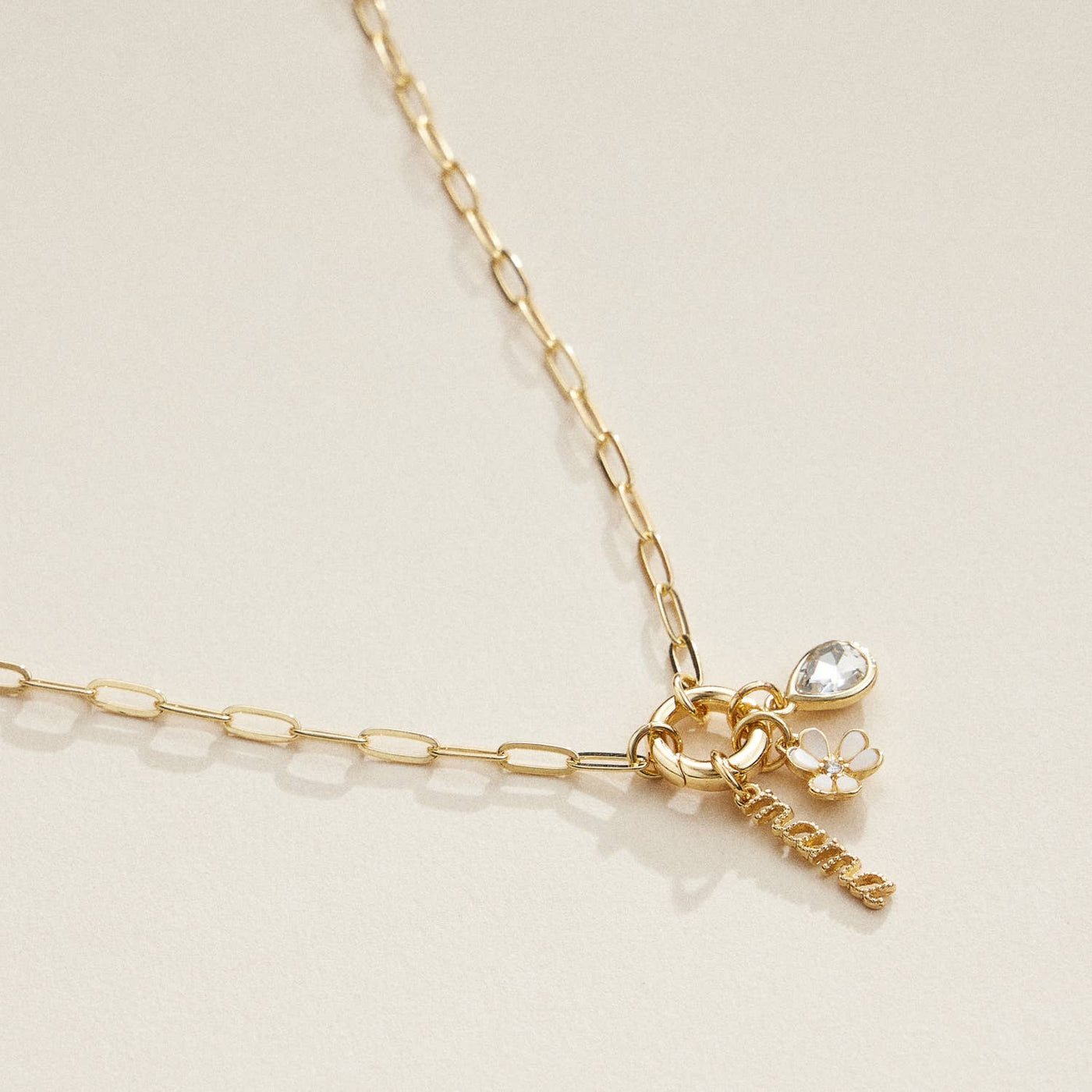 Gold Dipped 18k Mama & Flower Charm Necklace