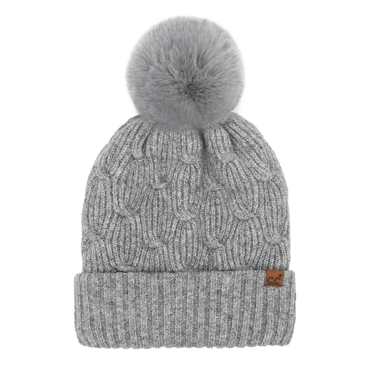 Chain Link Gray Knitted C.C Pom Beanie Hat