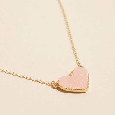 Heart in a Daze Pink Druzy Necklace